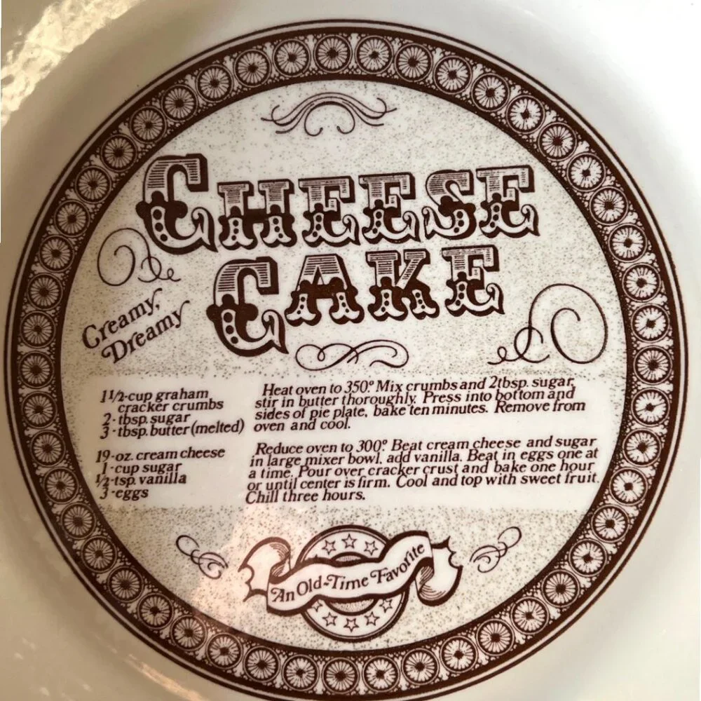 Vintage Royal China Jeannette Cheesecake Recipe Pie Plate 11” USA Brown Accents - Picture 3 of 11